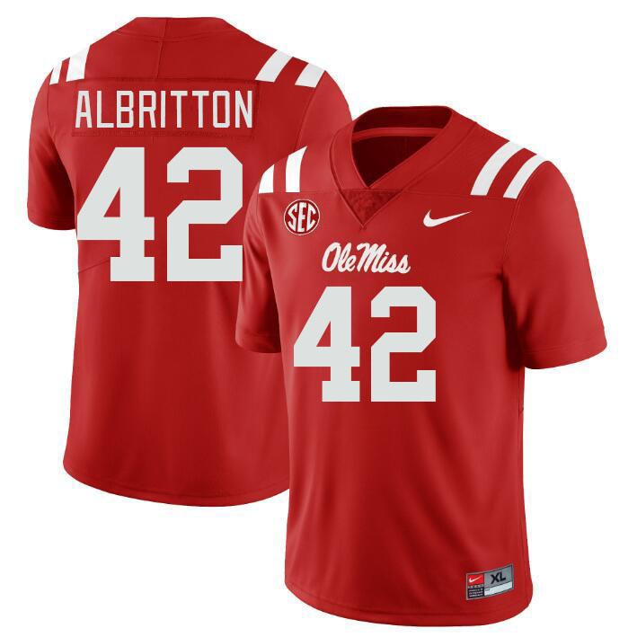 Ole Miss Rebels #42 Jason Albritton College Football Jerseys Stitched Sale-Red